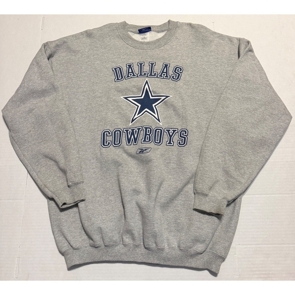 Reebok Dallas Cowboys Crewneck Sweatshirt Mens XL Gray NFL Graphic Pullover VTG